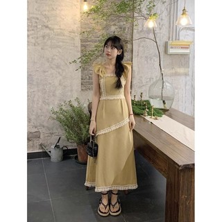 Váy Liền Tay Bay Ghép Cảm Giác Thiết Kế Váy Dài Kỳ Nghỉ Tôn Dáng Thắt Eo Khí Chất Mẫu Mới Mùa Hè Cho Nữ