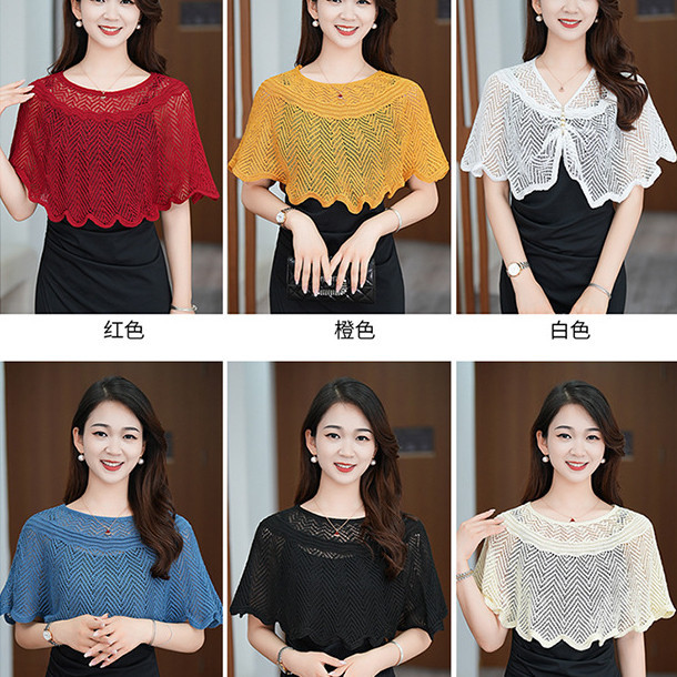 Khăn choàng dệt kim chui đầu kiểu mỏng nữ mùa hè khăn choàng lụa băng chống tà váy hai dây phối bên ngoài mẫu ngắn dễ phối | BigBuy360 - bigbuy360.vn