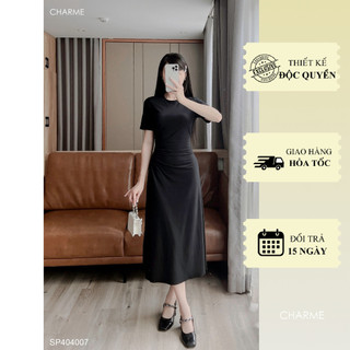 Váy thun dáng dài basic nhúm eo Charme 404007