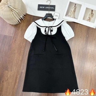 Váy suông cổ thủy thủ viền ren nơ QP CABOXIN