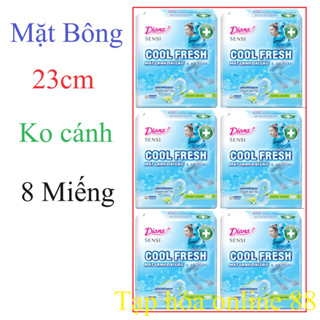 (Có che tên) Combo 6 Gói Băng vệ sinh Diana SenSi Cool Fresh Siêu Mỏng Mặt Bông Không Cánh Gói 8m