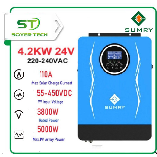 SUMRY Hybrid Inverter 24v 4200VA/3800W - 80A MPPT PV 55V-450V- Biến tần năng lượng sóng sin chuẩn  -