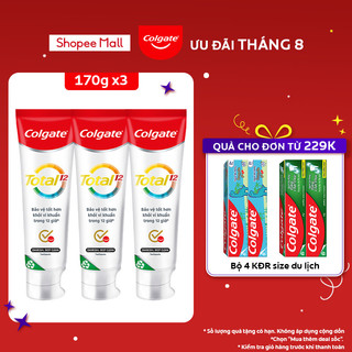 Bộ 3 Kem đánh răng Colgate Total than hoạt tính bảo vệ toàn diện 12 giờ 170g