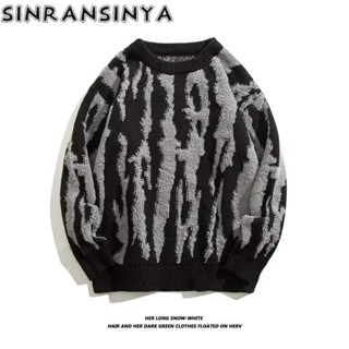 Sinransinya Áo len nam mới có cảm giác cao cấp đường phố cổ điển kiểu Mỹ, thiết kế màu sắc tương phản sang trọng dành cho thanh thiếu niên và cặp đôi, áo dài tay thời trang