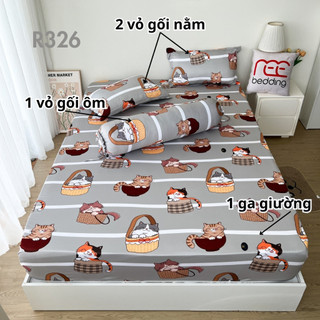 Bộ ga giường thun lạnh 4 món R326 in 5D REE Bedding đủ size drap trải nệm