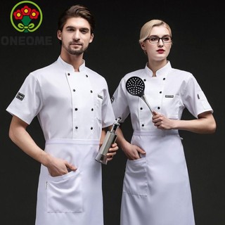 ONEOME Đồng phục đầu bếp tay ngắn/dài, lưới thoáng khí, quần áo làm việc nhà bếp trắng dày mùa hè