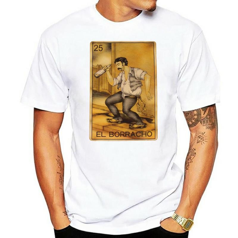Chân & Xương Nam El Borracho Loteria Chủ Đề Chơi Thẻ Đen Áo Thun Người Lớn Áo Thun Thường Ngày Tee Á