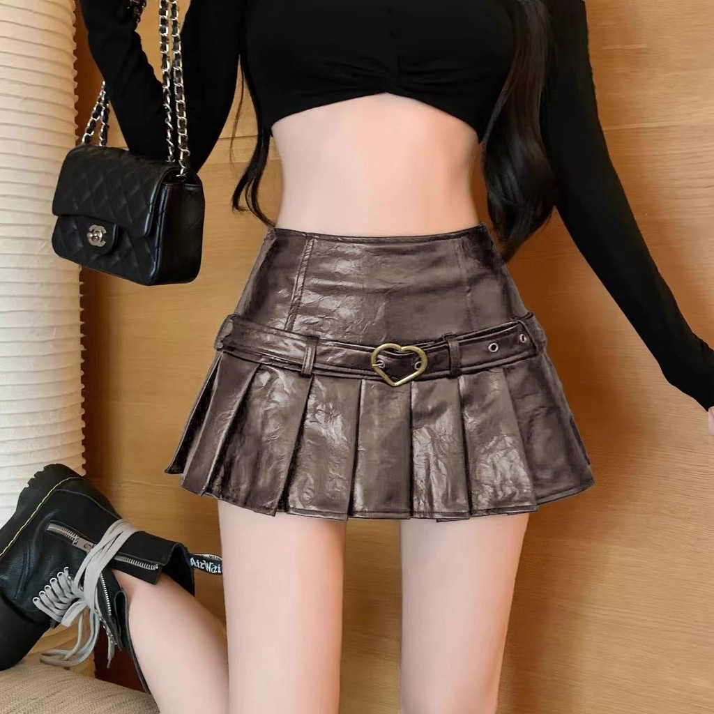 Phong cách Mỹ Châu Âu. Váy da PU cổ điển lưng cao. Váy ngắn gọn hơn. Cô Gái Nóng bỏng gợi cảm. Váy xếp ly | BigBuy360 - bigbuy360.vn
