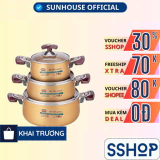 Bộ 3 Nồi Nhôm Anod SUNHOUSE SH6634N 16-20-24cm Dùng Với Bếp Ga Bếp Hồng Ngoại Không Dùng Trên Bếp Từ - SSHOP MALL
