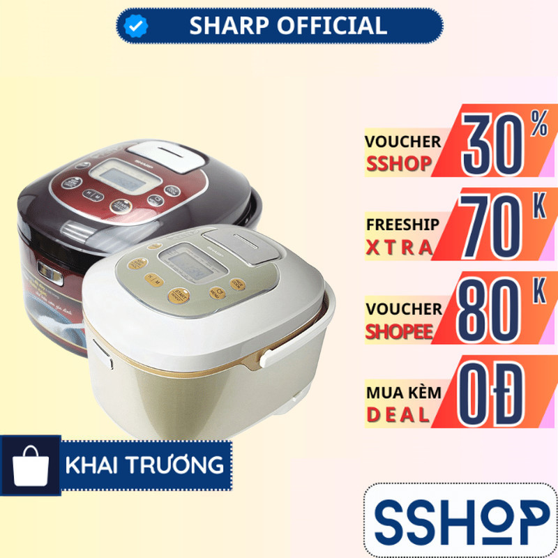 Nồi cơm điện tử Sharp 1.8 Lít Chính hãng, Lòng nồi dày 3.999mm chống dính, có xửng KS-TH18-RD/GL - SSHOP