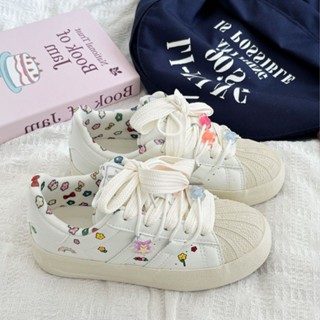 Giày Sneaker Ulzzang - Giày Thể Thao Nữ Buộc Dây Đế Dày Hoa Nhí Kèm Sticker Shoes - GS36