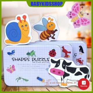 Đồ chơi bộ ghép hình hộp sắt 2 mảnh Shapes Puzzle thông minh cho bé