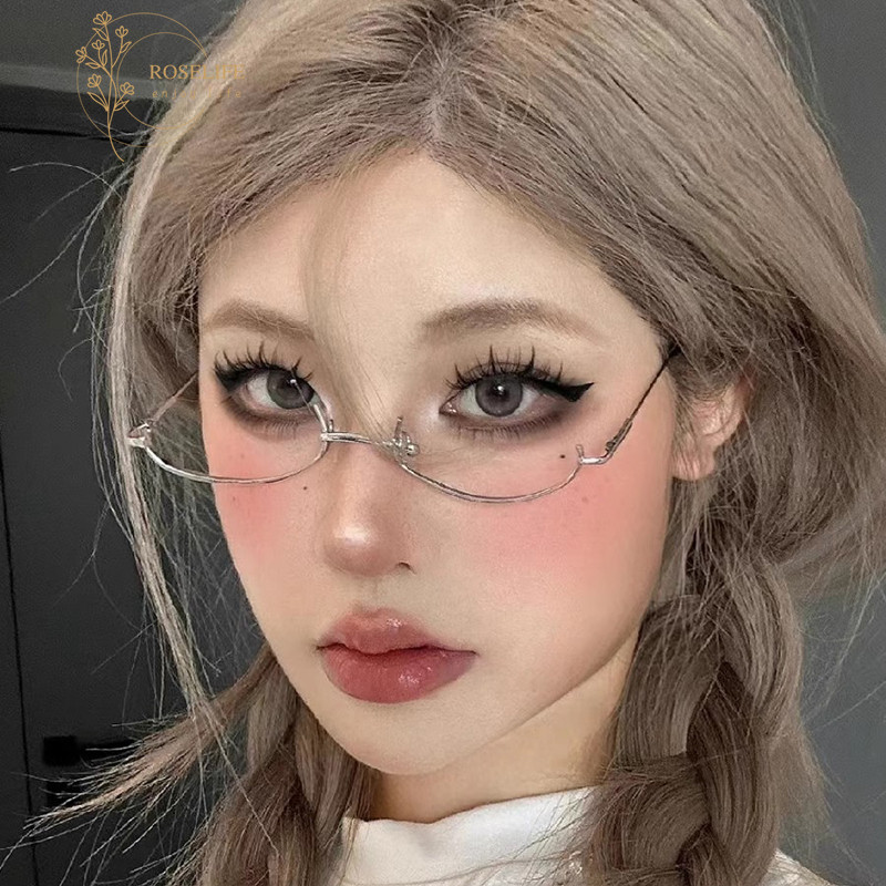 Roselife Nhật Bản Không Ống Kính Kính Kính Kim Loại Nửa Khung Kính Mát Dành Cho Nữ Cô Gái Cosplay Phòng Khách Kính Mắt Không Ống Kính Bán Không Vành Kính Mắt