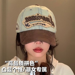 Mũ bóng chày nữ Mũ lưỡi trai thêu chữ cái nhỏ in hình mặt nổi bật bằng vải Denim rửa sạch Instagram cổ điển kiểu Mỹ