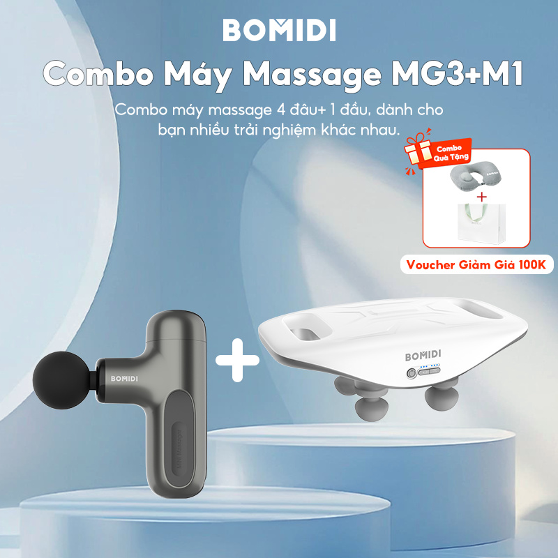 BOMIDI Combo Máy Massage Cầm Tay Đa Năng 4 Đầu+Mini-MG3+M1 Nhiều Chế Độ-Có Bảo Hành.