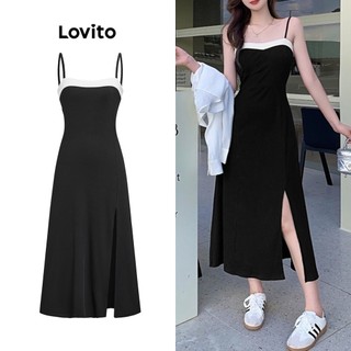 Đầm Lovito ghép nối màu trơn thường ngày cho nữ L71ED132 (Màu đen)