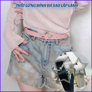 Dây thắt lưng nam nữ da hình ngôi sao màu hồng,màu trắng, màu đen, đai nịt belt Y2K, phụ kiện quần áo mẫu hot OLL356