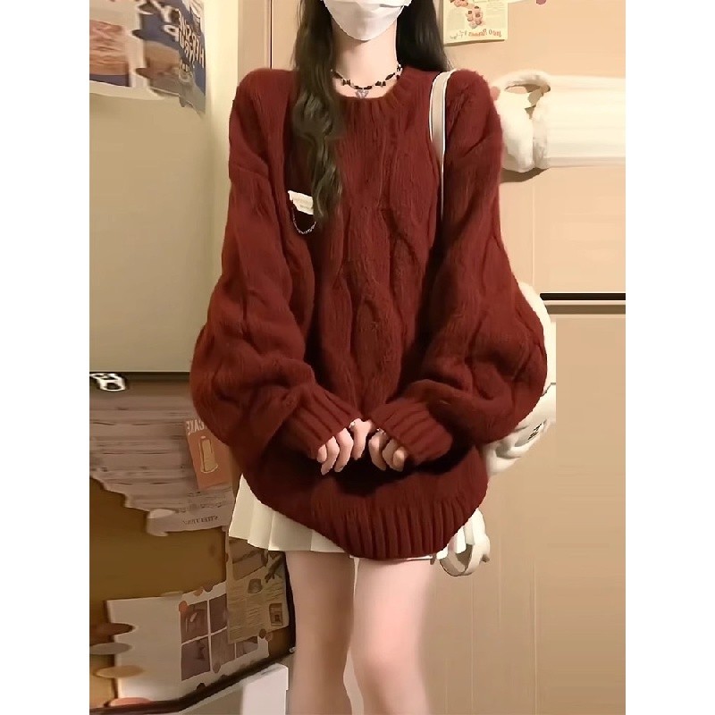 Áo len đỏ giáng sinh tết thu đông dệt kim nữ | BigBuy360 - bigbuy360.vn