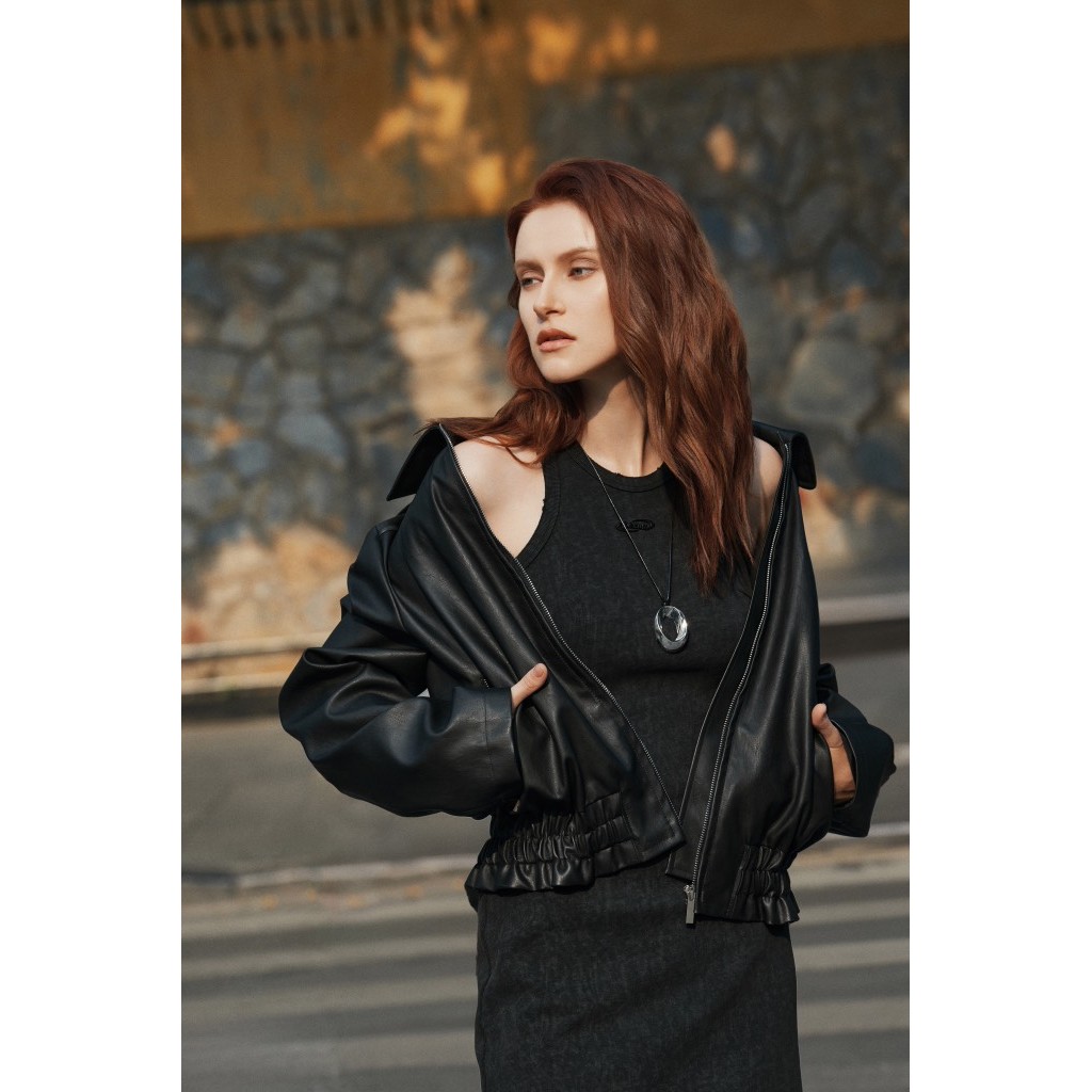 Áo Khoác Da Đen Basic Nữ DEZUS BOMBER RUNDA_U5SWH2409163