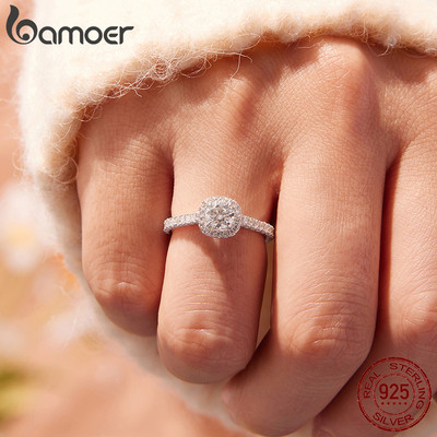 Nhẫn bạc Bamoer 925 Bud Moissanite Thiết kế cho đám cưới Trang sức nữ