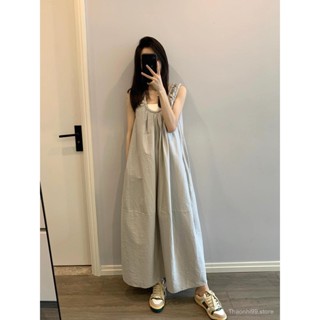  Đầm suông dài không tay big size màu trơn phong cách Hàn Quốc thiếu nữ vừa là đồ ngủ vừa là đồ đi chơi 
