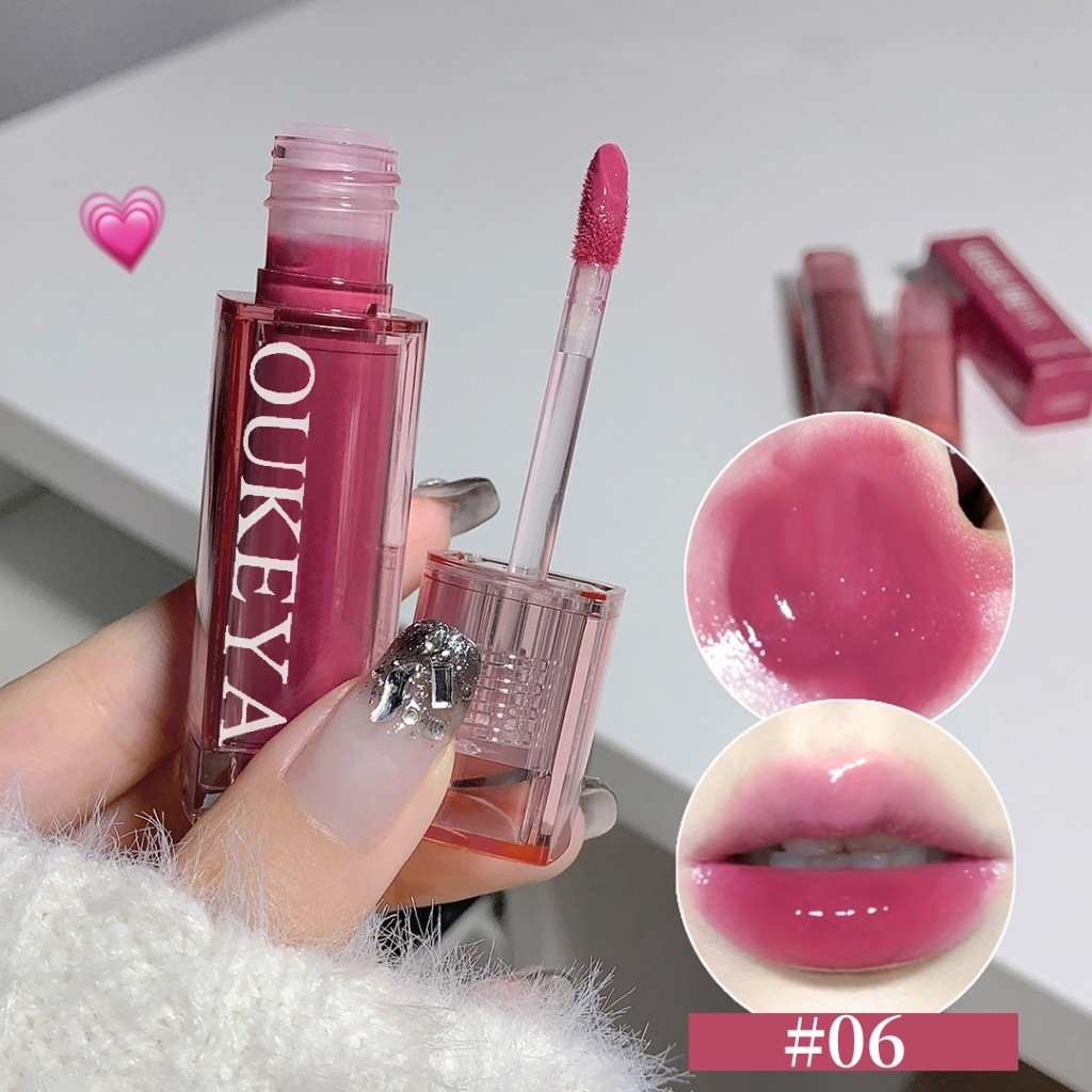 Son môi OUKEYA Son bóng Tint dưỡng ẩm, nhẹ, tông màu riêng biệt, không bóng lắm.