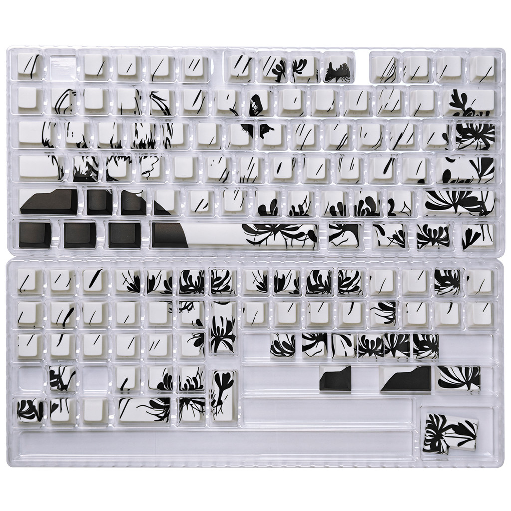 Họa sĩ hoạt hình Keycaps Cherry Profile Side Print Shine Through PBT DYE-SUB Đơn giản Đen trắng 130 