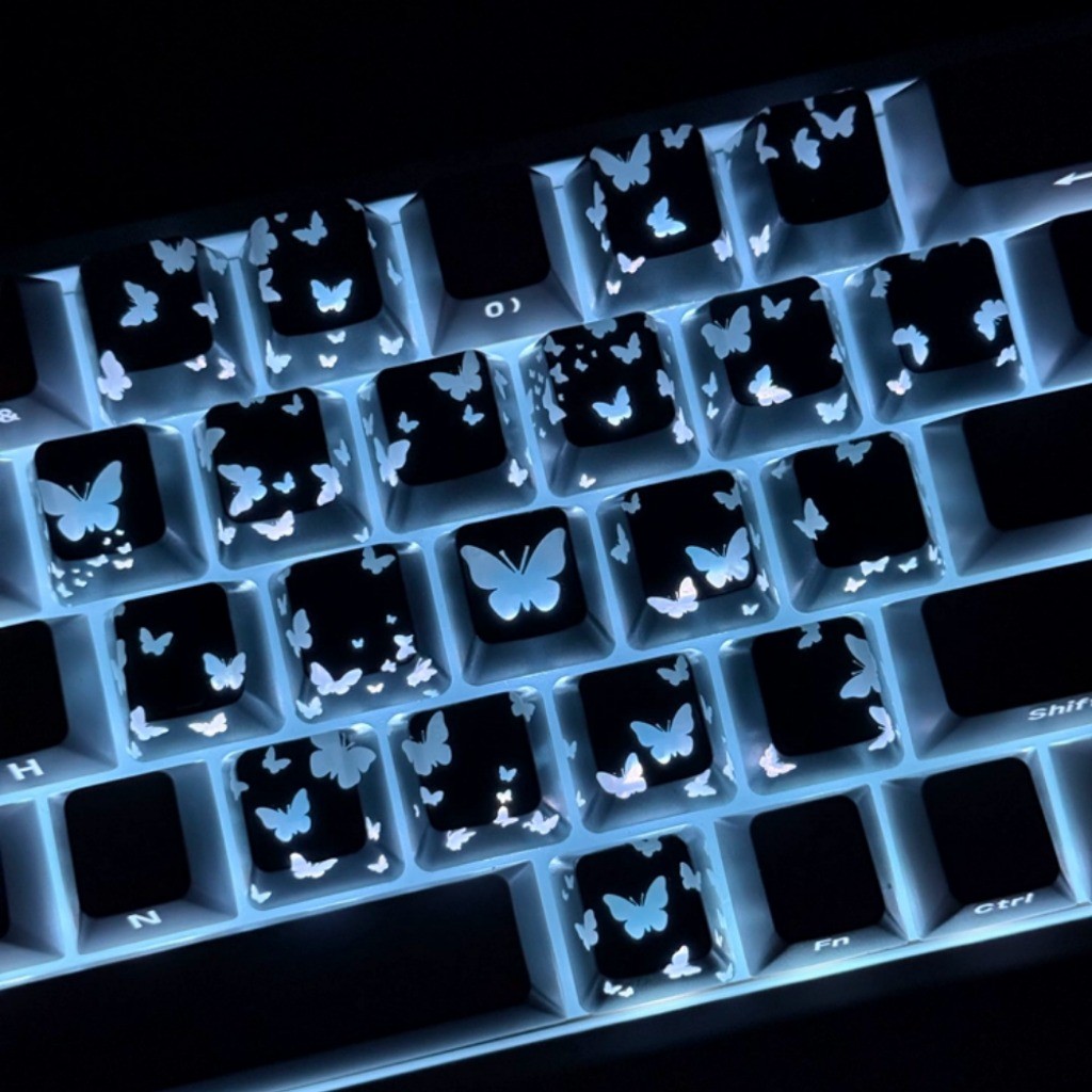 XVX Bướm Keycaps OEM Profile 21 Phím IMD Process Light Transmission Keycaps Wooting DIY Sáng Tạo Bạc