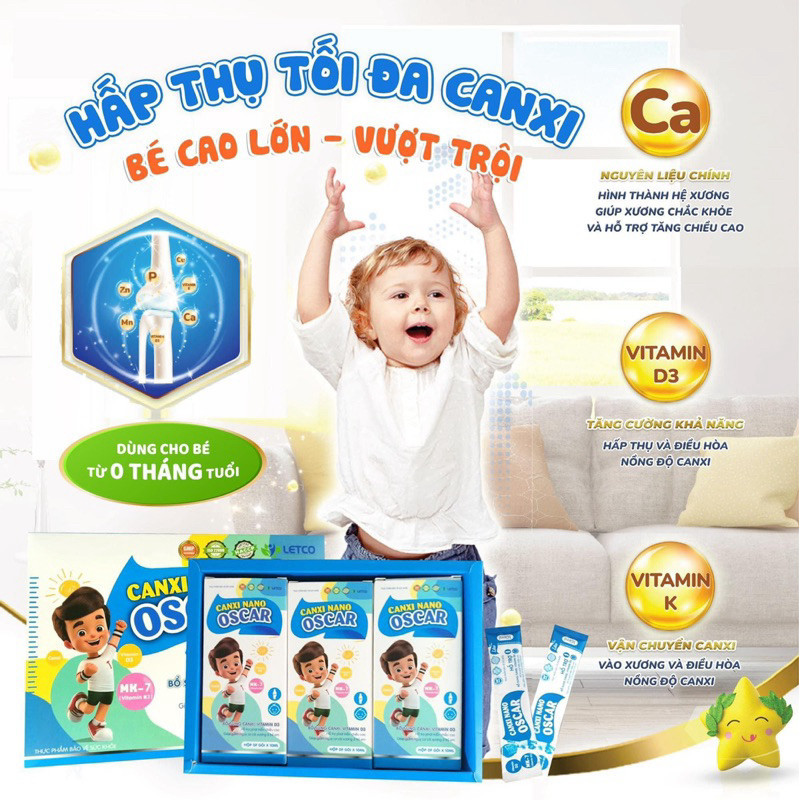 Canxi Nano Oscar canxi hữu cơ, dễ hấp thu ,bổ sung canxi, vitamin D3, phát triển chiều cao cho bé