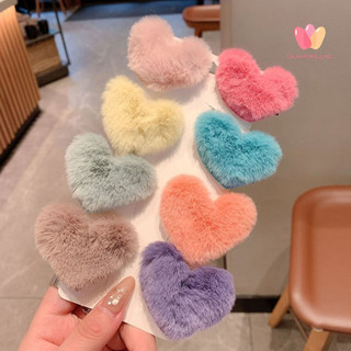 Glamorluxe-hair Pin Ngọt Ngào Sang Trọng Giả Lông Chồn Thanh Lịch Chống Trơn Trượt Phụ Kiện Tóc Màu Sắc Nguyên Chất Tình Yêu Hình Trái Tim C