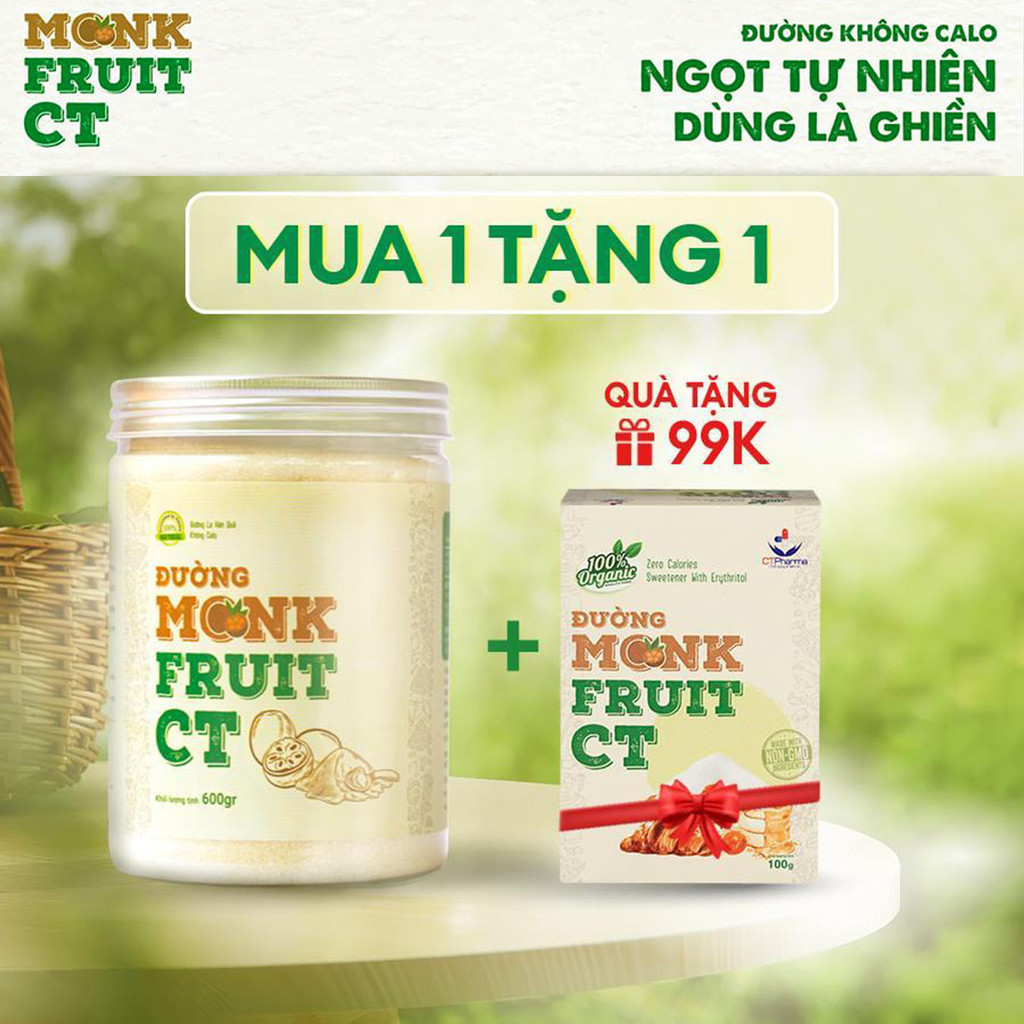 (Full size) Đường Ăn Kiêng La Hán Quả Organic Hữu Cơ Monkfruit Ct Pharma 600 Gram