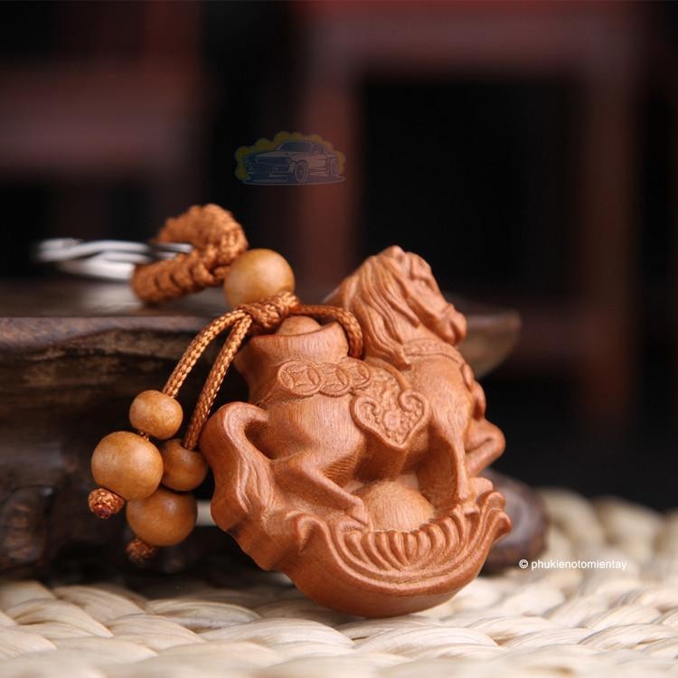 Móc Khóa Ô Tô Bằng Gỗ Chạm Khắc Tinh Tế Móc Chìa Khoá Treo Xe, Phong Thủy May Mắn, Bình An 5