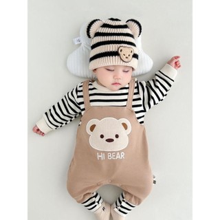 Body dài tay bé trai bé gái Bodysuit cho bé vải thun cotton hình Gấu áo kẻ đen SLT113