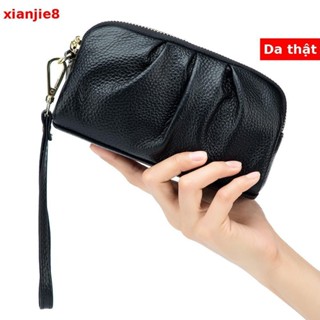 Túi Ly Hợp Da Thật Chính Hãng Nữ Lớp Đầu Tiên Da Bò Dây Kéo Hai Lớp Đồng Xu Cao Cấp