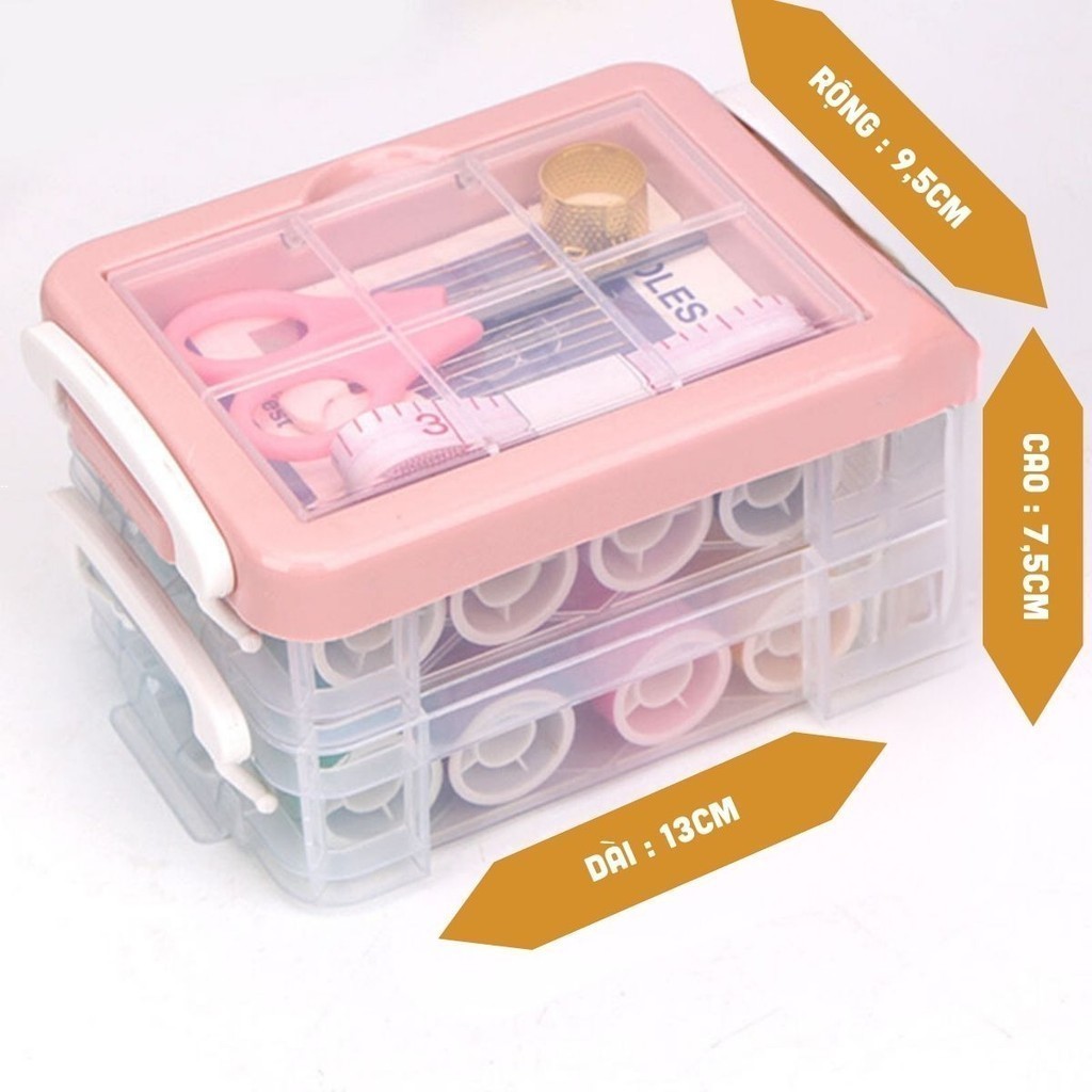 Hộp Kim Chỉ Đa Năng, Hộp Kim Chỉ May Vá, Hộp Kim Chỉ 3 Tầng Tiện Dụng, Nhỏ Gọn, Bộ Kim Chỉ May Vá