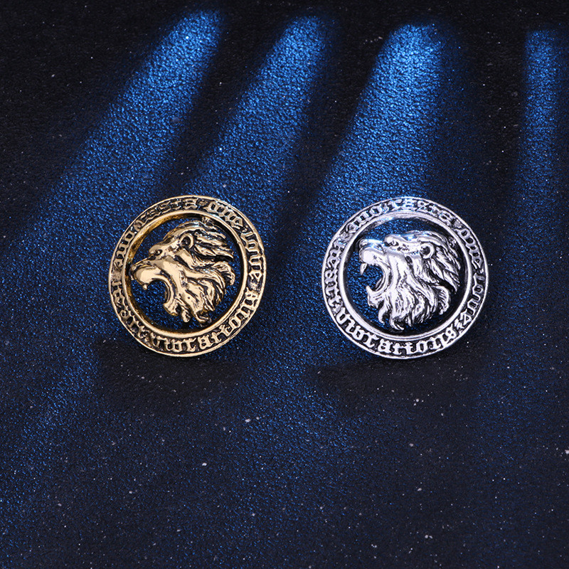 1 Nam Nữ Sư Tử Thổ Cẩm Nhẫn La Mã Huy Hiệu Phong Cách Đại Học Áo Phụ Kiện Triều Cổ Bạc Vàng Độc Đoán