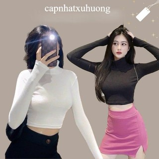 Áo thun TAY DÀI CỔ LỌ TRƠN croptop nữ , chất thun borip dày đẹp capnhatxuhuong