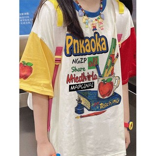 100% Cotton Mỹ Retro Trẻ Em Vui Nhộn Tương Phản In Hình Áo Thun Nữ Niche Mùa Hè Rời Top Xu Hướng
