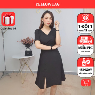 Đầm công sở nữ sang chảnh phối cút YELLOWTAG chẻ tà thanh lịch sang trọng B031