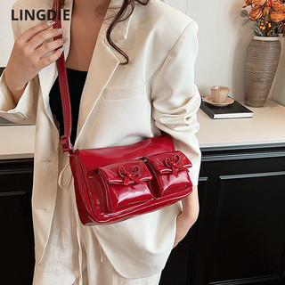 Lingdie Túi đeo vai nữ khí chất nơ xếp li kết cấu thích hợp túi xách đa năng ngọt ngào