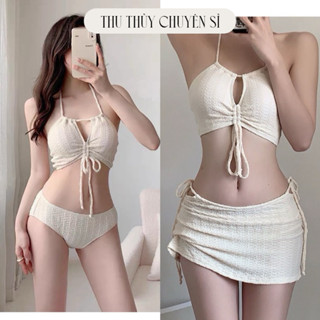 Bộ đồ bơi bikini ba mảnh có Đệm Mút Nâng ngực quyến rũ, bikini kín đáo có dây buộc thời trang quyến rũ cho nữ từ 35-65kg
