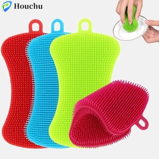 Bàn chải rửa chén bằng silicon HOUCHU, Máy chà sàn xốp nồi linh hoạt mềm, Bàn chải làm sạch hai mặt có thể tái sử dụng đa năng cho gia đình