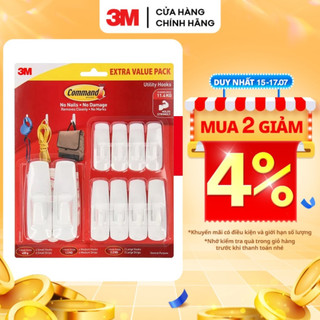 Combo 10 Móc dán tường 3M™ Command™, 17008EXVP, độ bền cao, bám cực chắc, chịu lực 2.2kg, Dùng sắp xếp nhà cửa