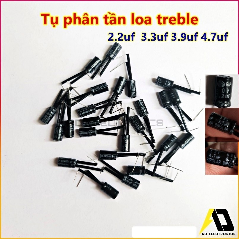 Tụ phân tần loa treble ô tô trị số 2.2uf 3.3uf 3.9uf 4.7uf không phân cực chất lượng cao