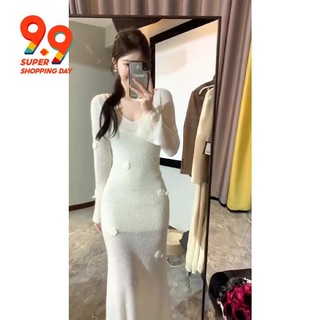 Đầm Dệt Kim Tay Dài Phong Cách Pháp Thời Trang Mùa Thu 2023 Mới
