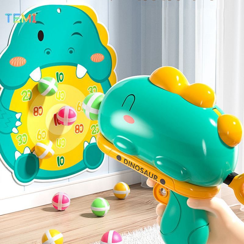 TEMI Đồ Chơi Bắn Bóng Khủng Long,Đồ chơi súng ném bóng dính,khủng long bắn bong cho bé Combo kèm bản