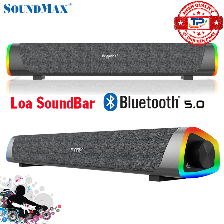 Loa vi tính Bluetooth Soundmax SoundBar SB201 / SB-201 Led đa sắc màu Sang Trọng dùng cho TV, PC, LAPTOP, ĐT... màu xám