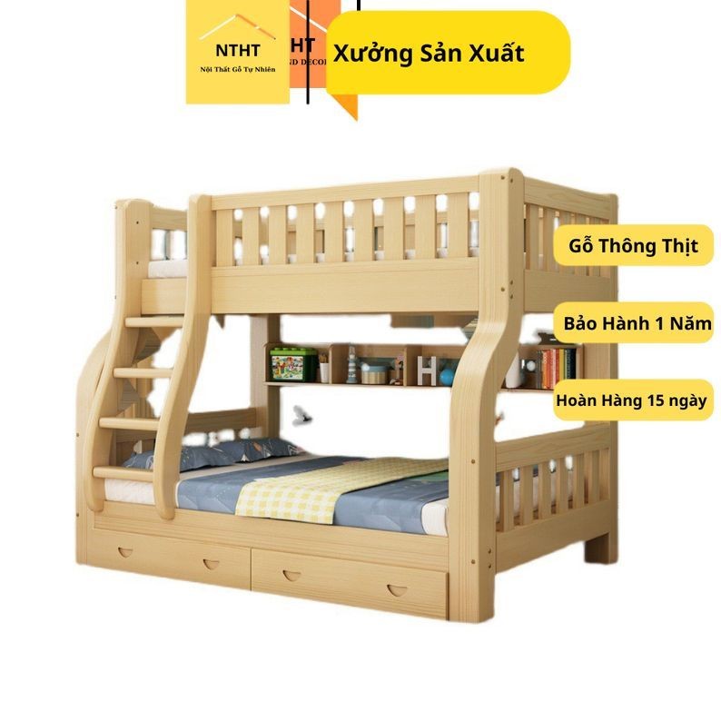 Giường tầng gỗ thông tự nhiên bền đẹp,giường 2 tầng gỗ thông