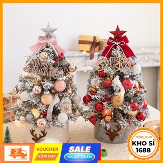 Cây thông Noel mini để bàn, trang trí Giáng Sinh, năm mới Merry Christmas kèm phụ kiện + đèn, trang trí nhà cửa E2065