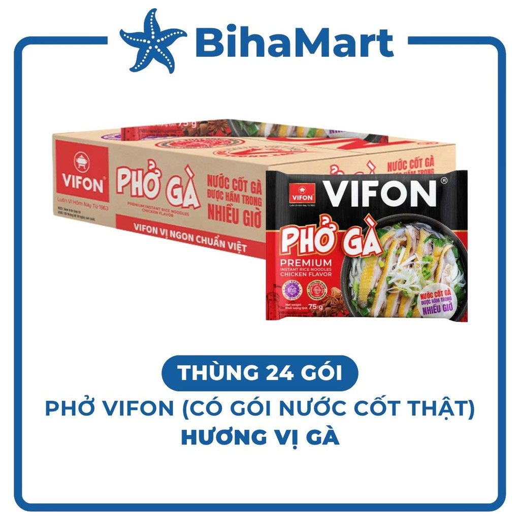 THÙNG24GÓI-VIFON - Phở Vifon có gói xốt thịt hương vị Gà, Phở gà Vifon có gói nước cốt thịt, Phở ăn 